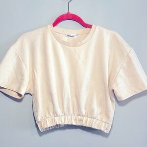 Zara cream cropped top with elastic waist band